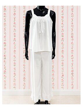 SoieRose 100% Cotton Victorian Inspired, Sleeveless, Ruffle Pajama Set - SR-1333